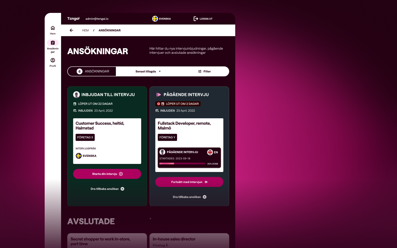 Ny ansökningsvy