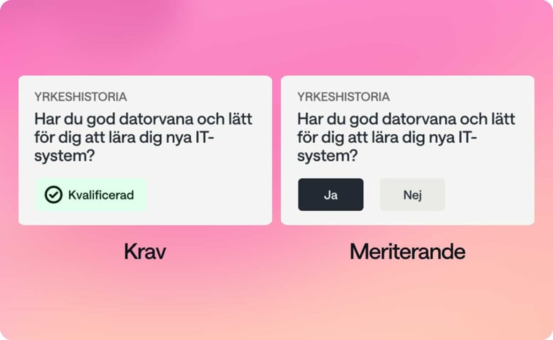 Exempel på valfria urvals- och kvalificeringsfrågor i screeningverktyget Tengai